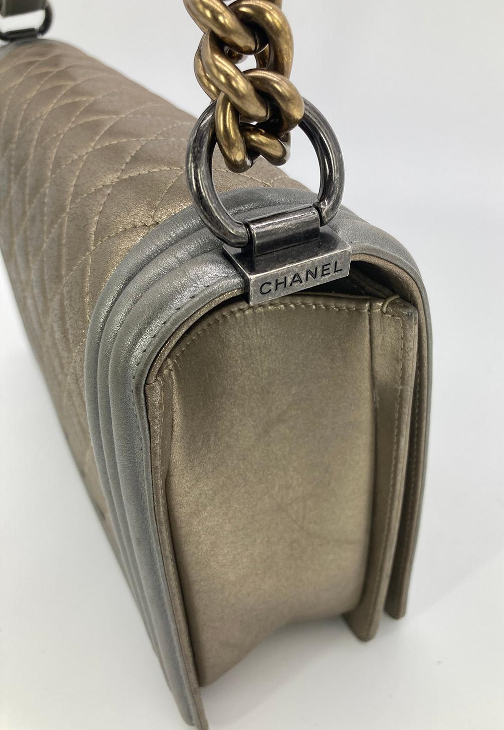 Top Quality Chanel Gold Silver Leather Medium Boy Bag Classic New