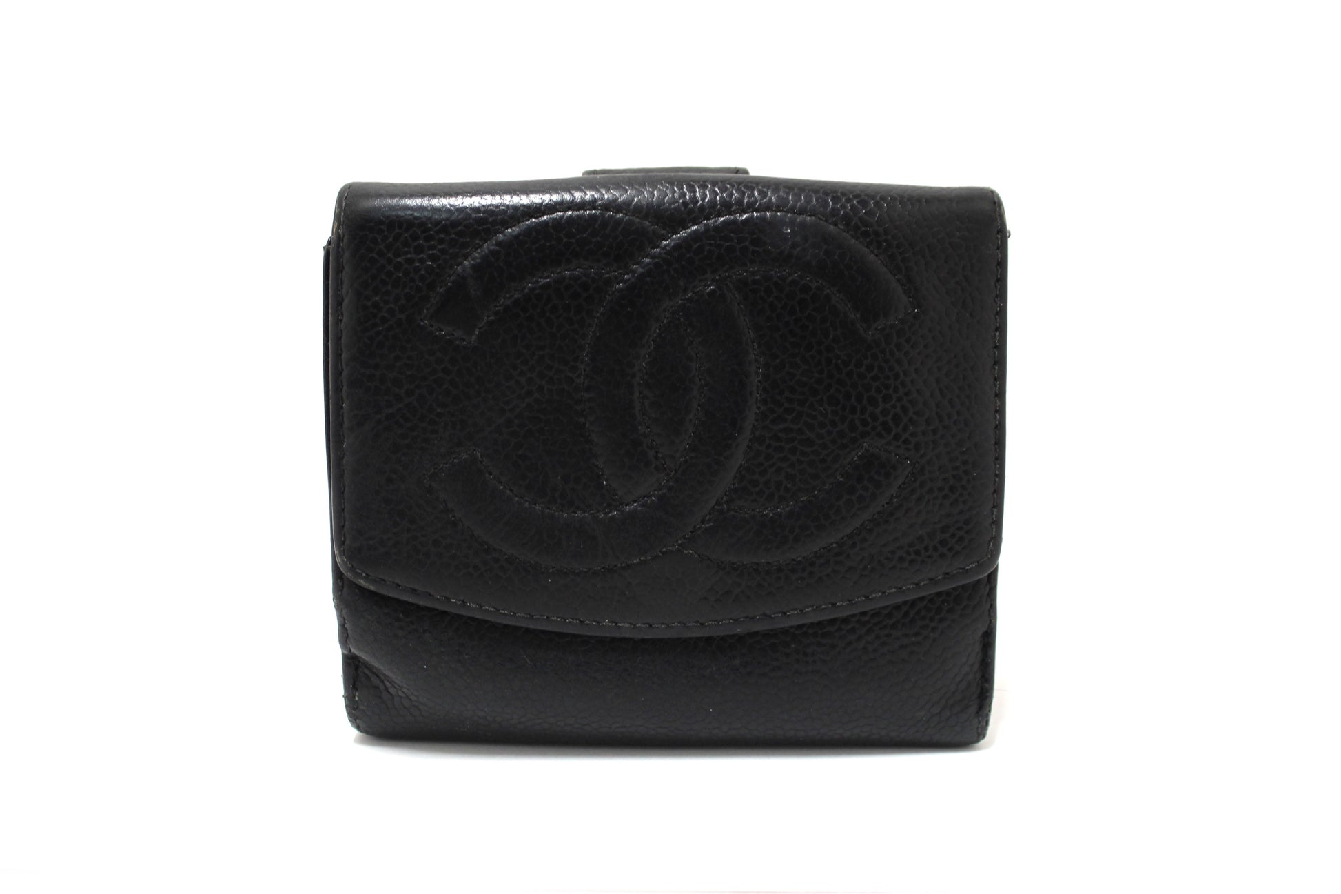 Vintage Chanel Black Caviar Leather Timeless CC Small Wallet | Italystation.com