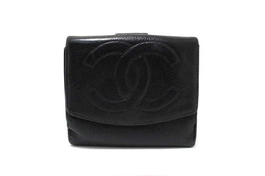 Vintage Chanel Black Caviar Leather Timeless CC Small Wallet | Italystation.com
