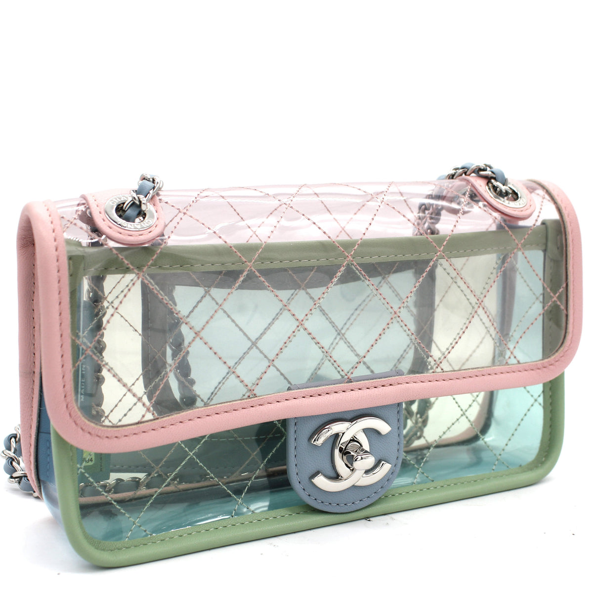 Chanel Lambskin PVC Quilted Mini Coco Splash Flap Blue Green