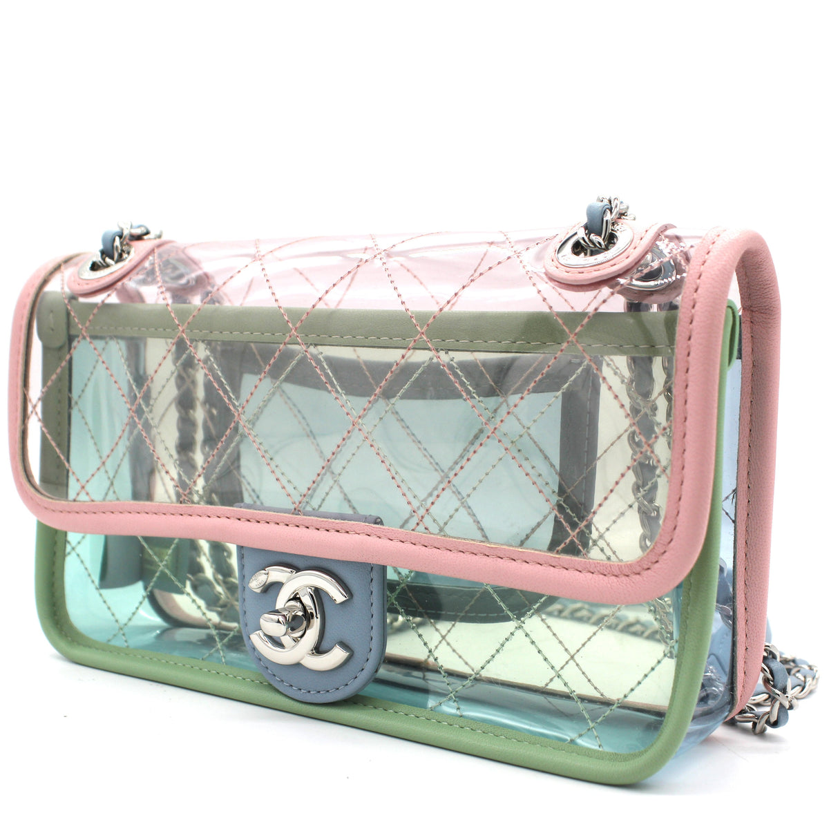 Chanel Lambskin PVC Quilted Mini Coco Splash Flap Blue Green