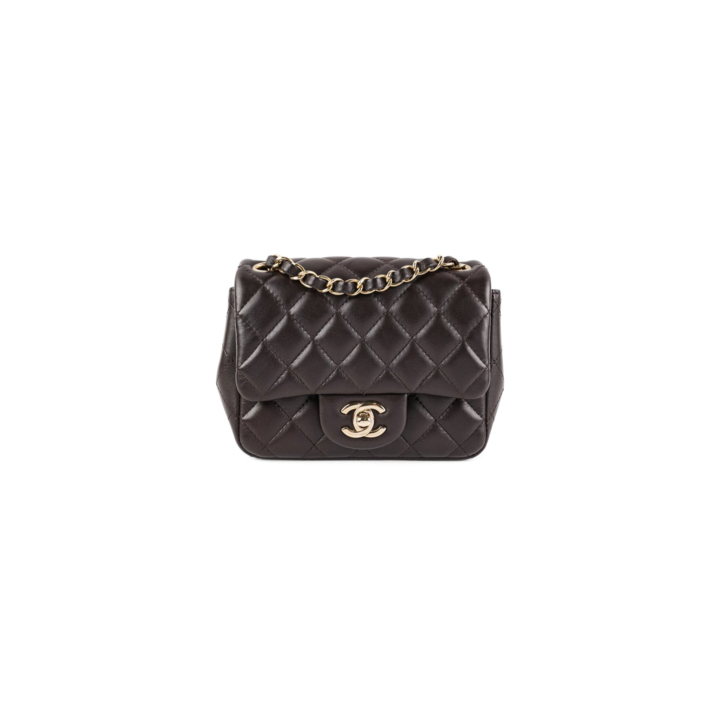 Chanel Square Mini Lambskin Dark Brown Crossbody Bag - Microchipped