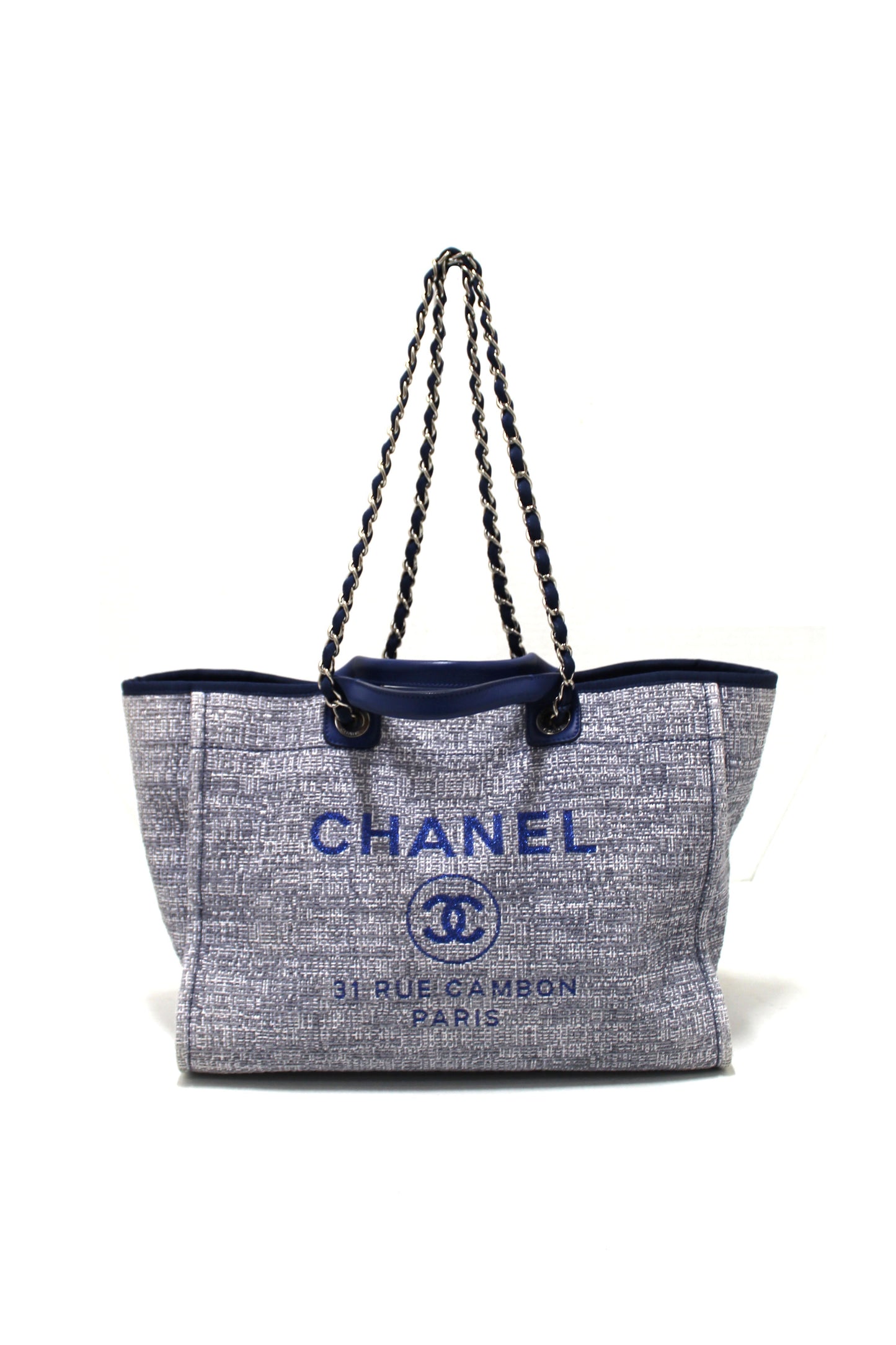 Chanel Blue Tweed Maxi Deauville Shopping Tote