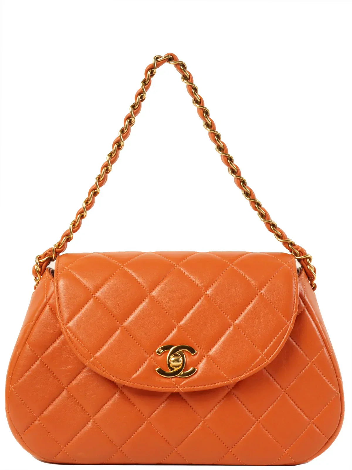 CHANEL Around 1997 Made Turn-Lock Top Handle Bag Orange