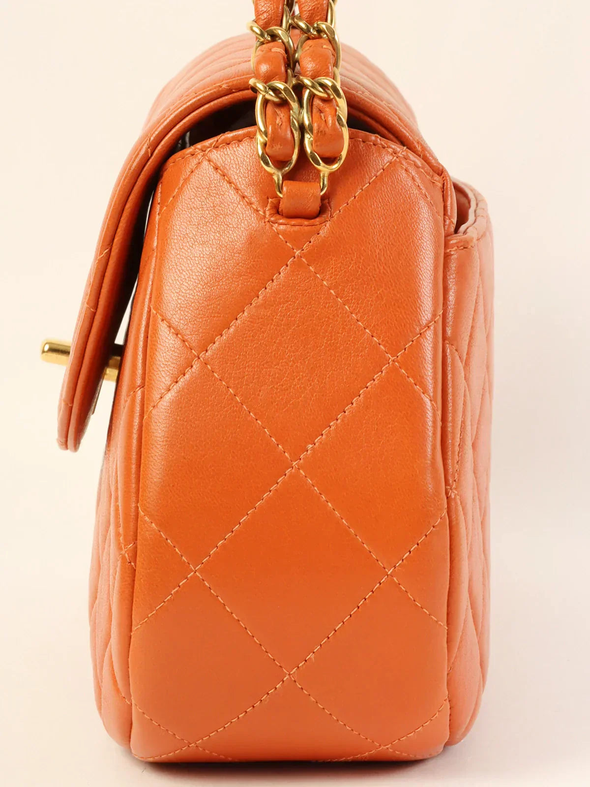 CHANEL Around 1997 Made Turn-Lock Top Handle Bag Orange