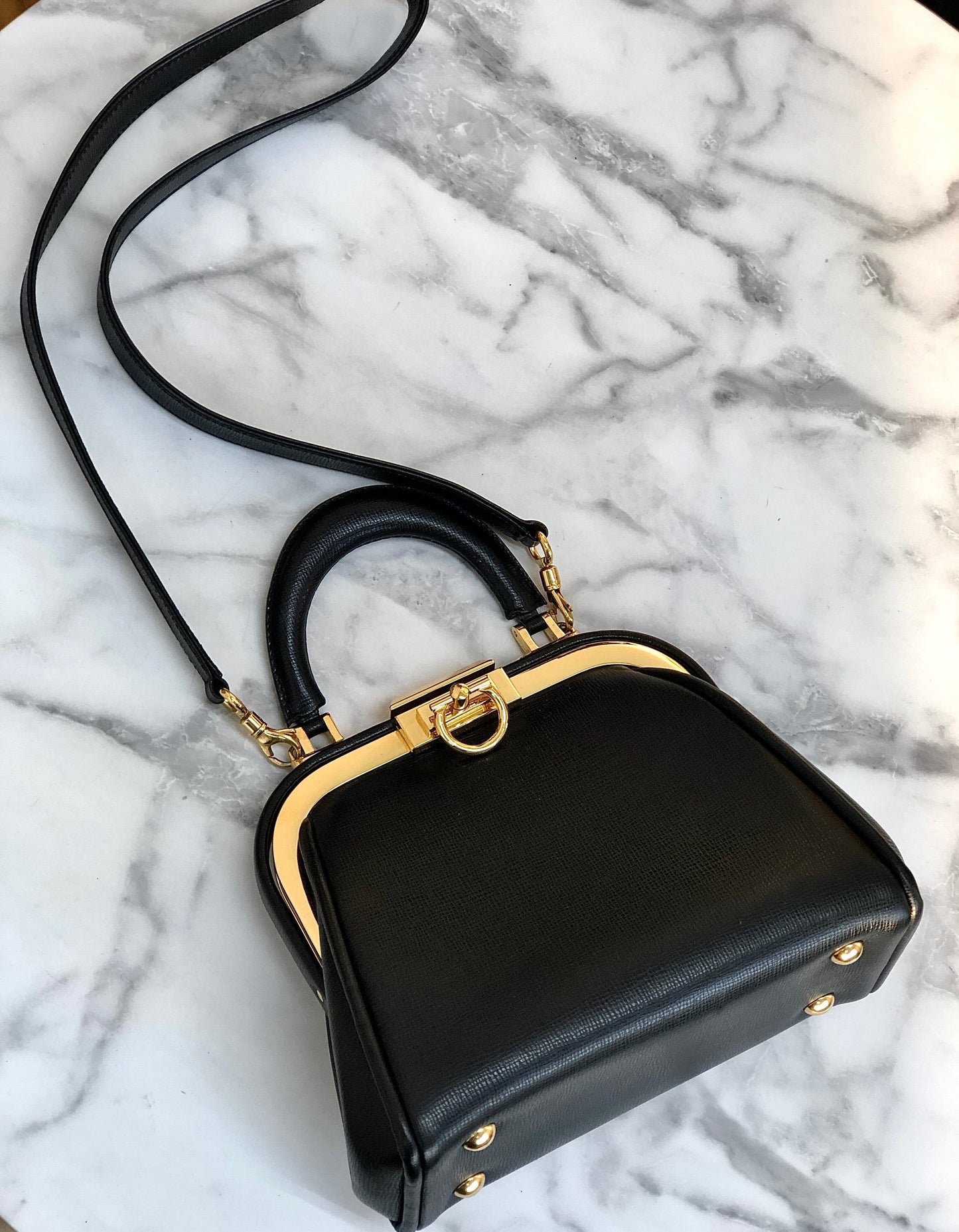 Christian Dior Gancini Clasp Handbag Shoulder bag Black Old Vintage bipezi