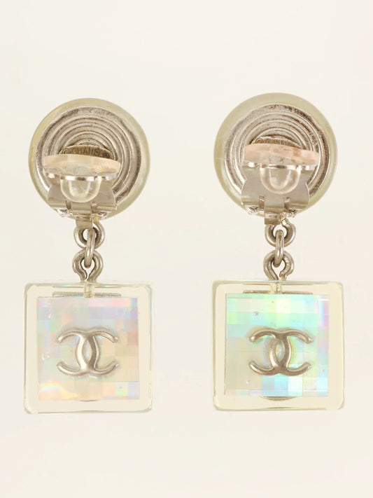 CHANEL 1997 Made No.5 Cc Mark Swing Earrings Aurora/Silver