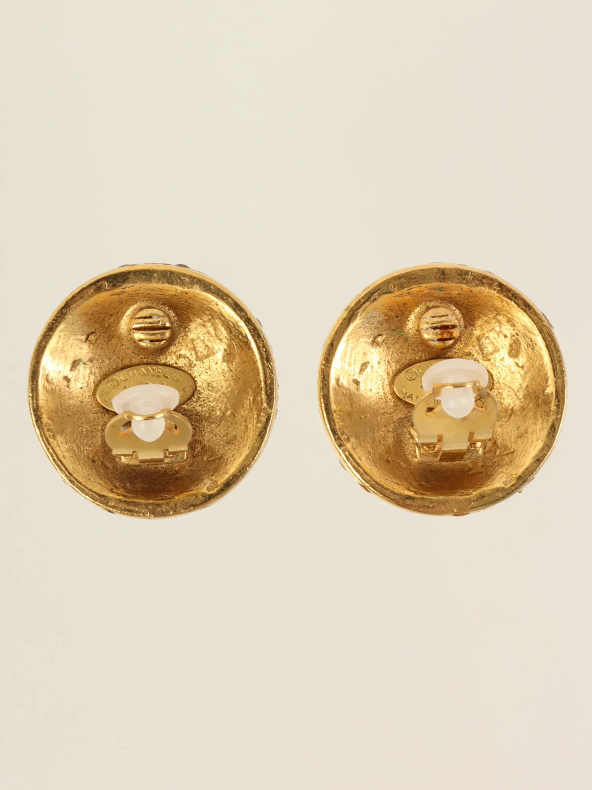 CHANEL 1988 Made Round Cc Mark Rhinestone Earrings Gold