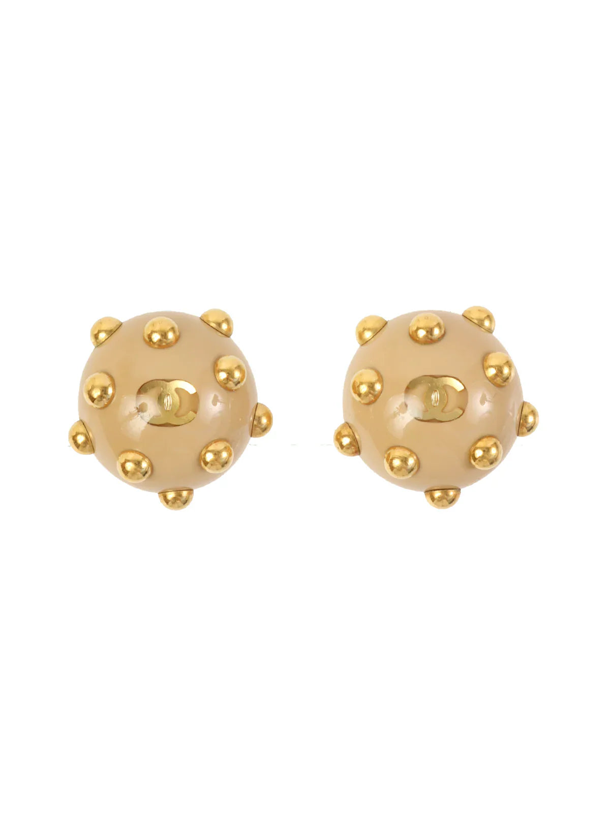 CHANEL 2000 Made Round Dotted Studs Cc Mark Earrings Beige