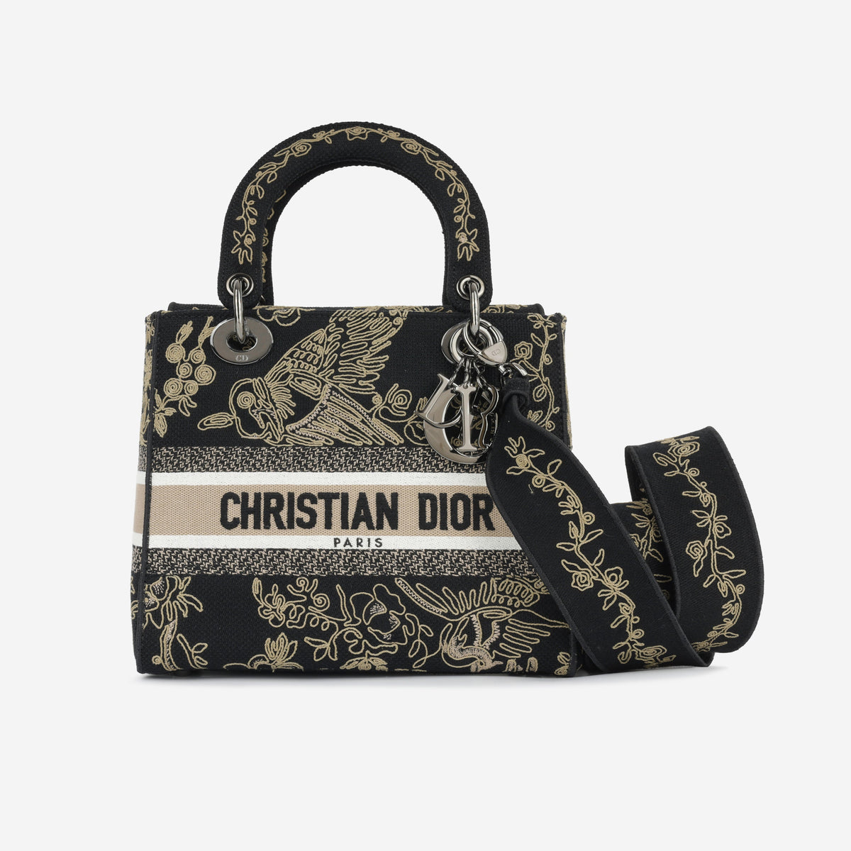 Medium Lady D-Lite - Black Embroidered Toile