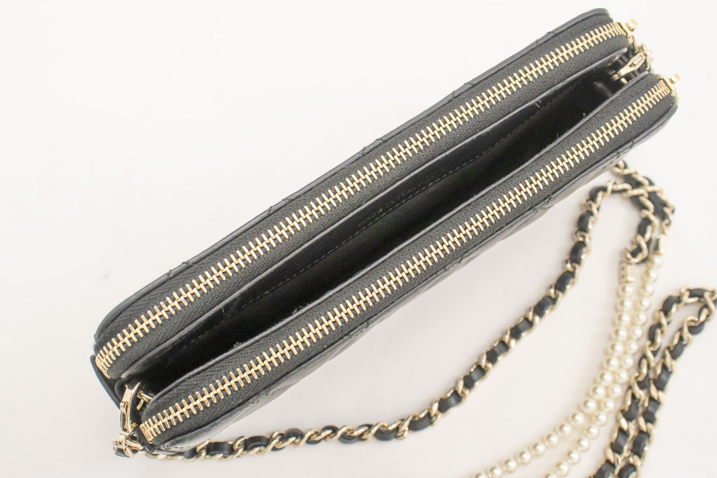 CHANEL Lambskin Pearl Wallet On Chain WOC Double Zip Chain Bag