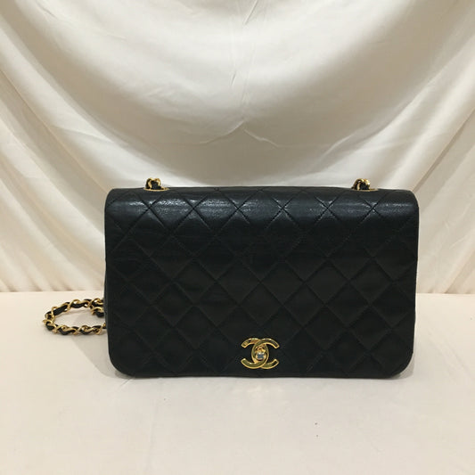 Chanel Black Leather Vintage Single Flap Shoulder Bag Sku# 73023