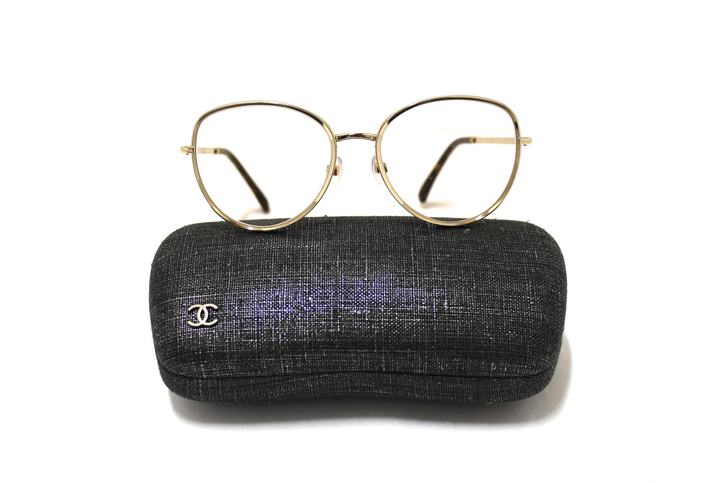 Chanel Light Gold-Tone Pearl Round Sunglasses