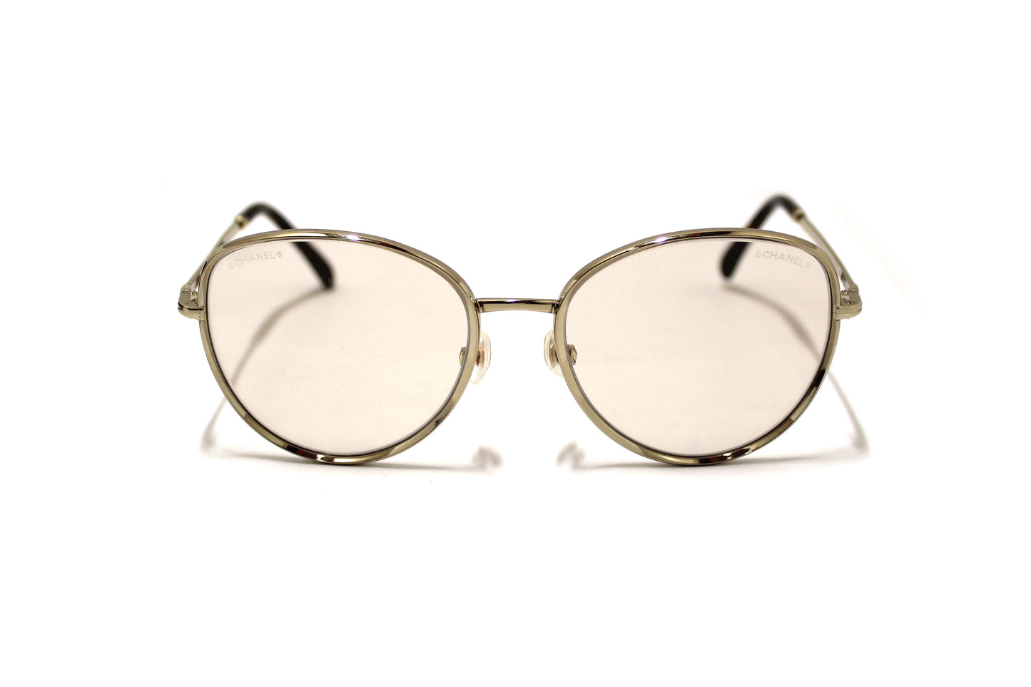 Chanel Light Gold-Tone Pearl Round Sunglasses