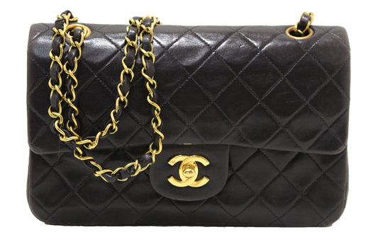 Chanel Vinatge Black Lambskin Leather Classic Medium Double Flap Bag