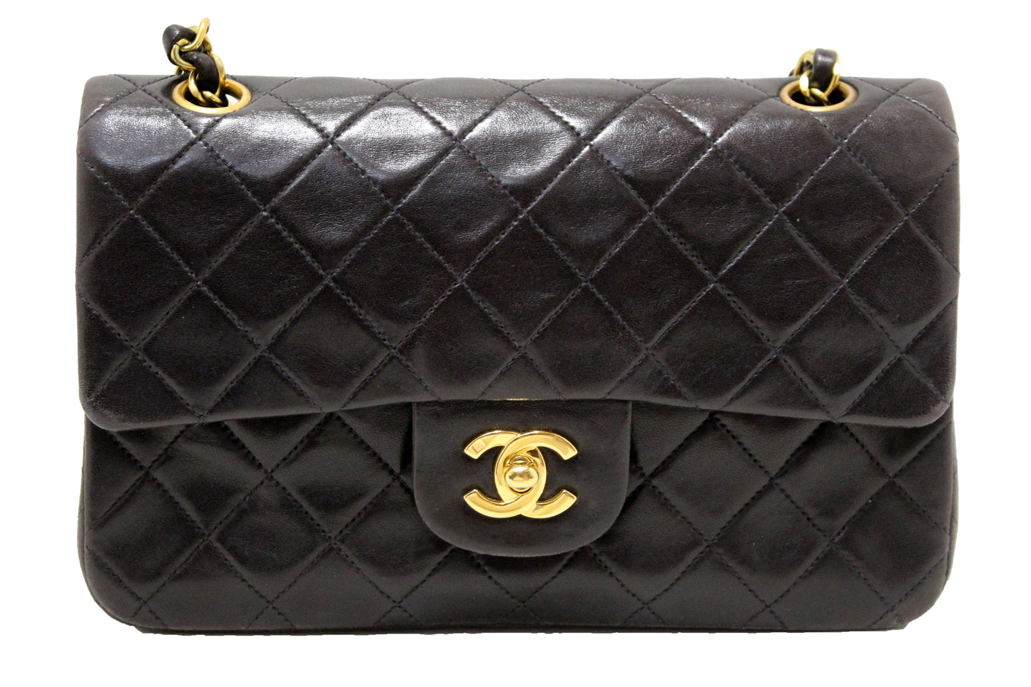 Chanel Vinatge Black Lambskin Leather Classic Medium Double Flap Bag
