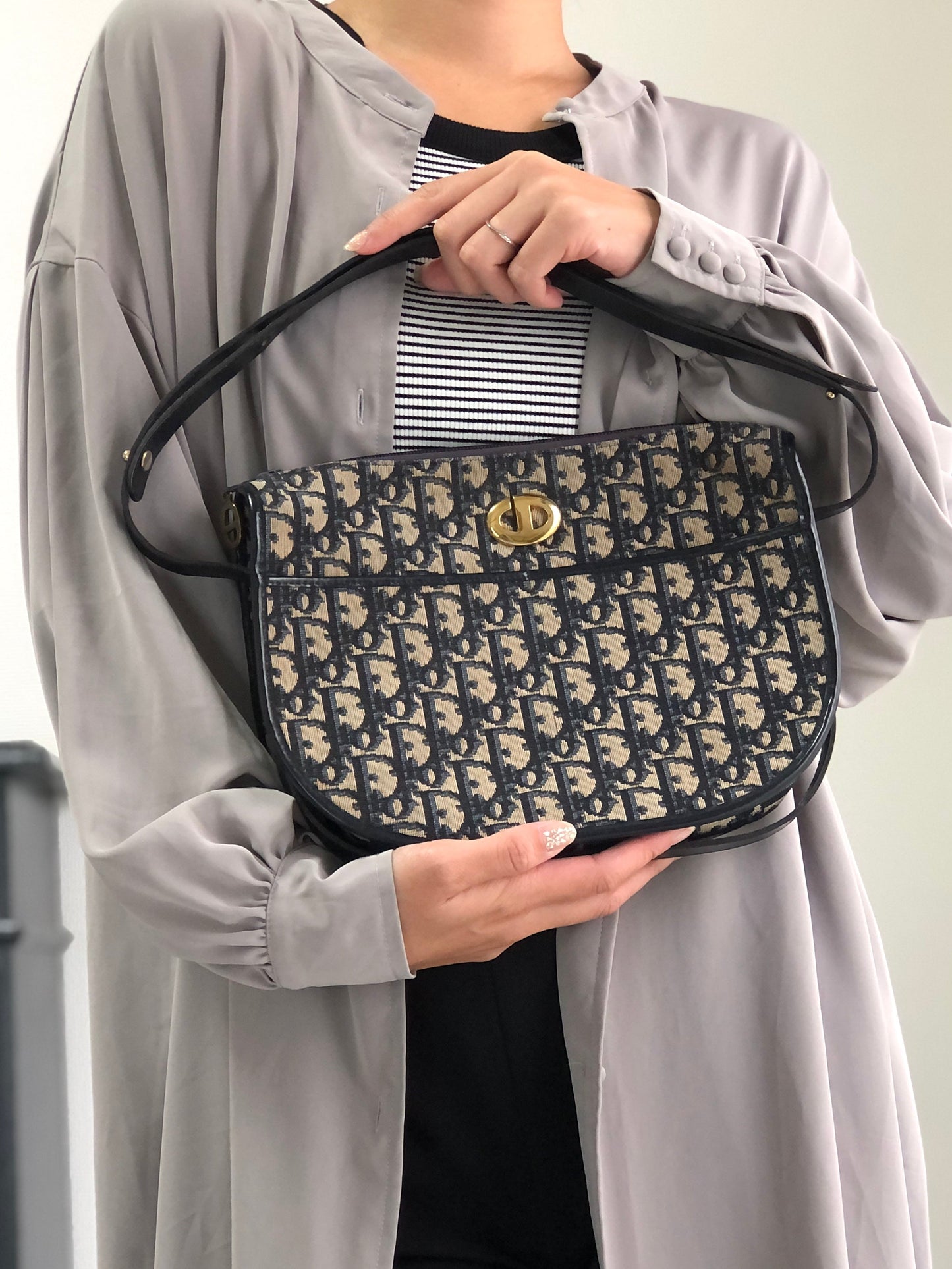 Christian Dior Trotter CD Logo Round Shoulder bag Navy Vintage pca7bv