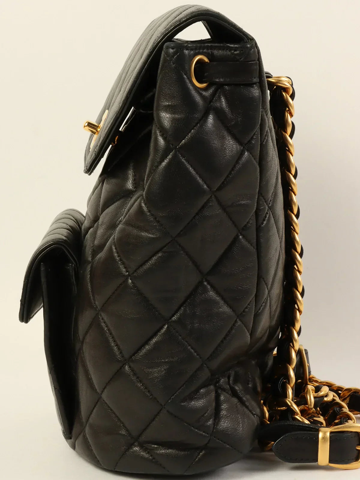 CHANEL Around 1997 Made Double Turn-Lock Backpack Black