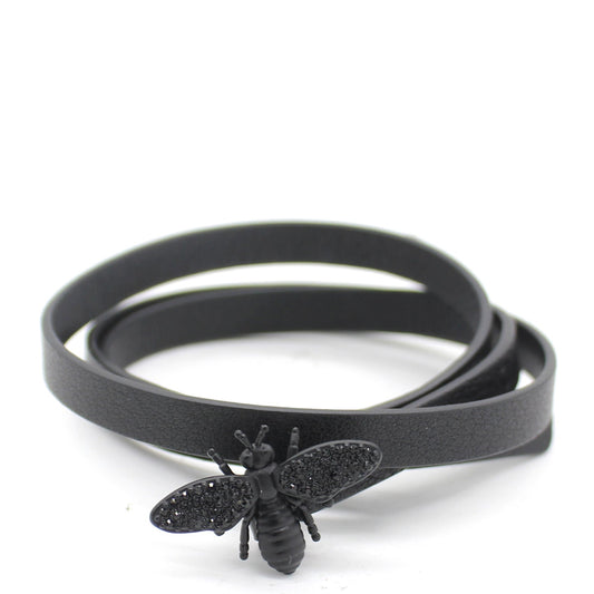 Dior So Black Crystal Bee Leather Double Wrap Bracelet