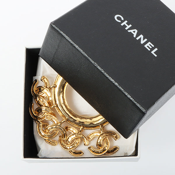 Chanel 1994 Made 5 Cc Mark Swing Hoop Earrings