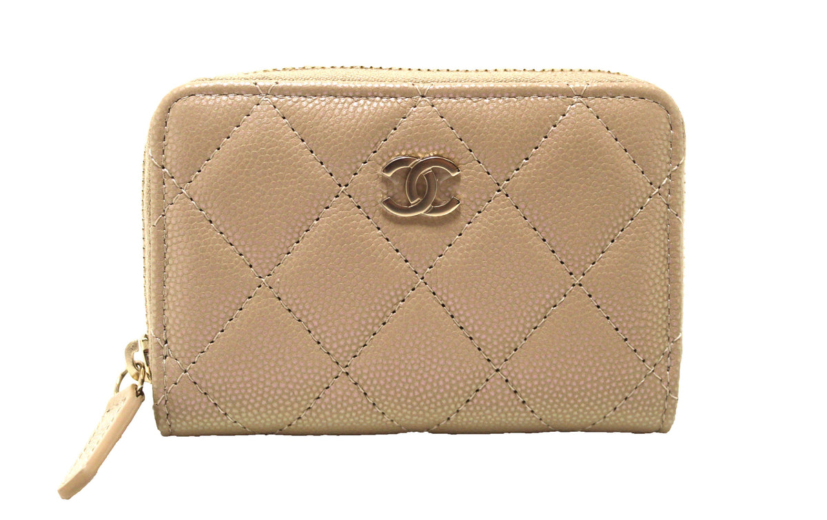 NEW Chanel Iridescent Dark Beige Quilted Caviar Leather Classic Zipped Coin Purse