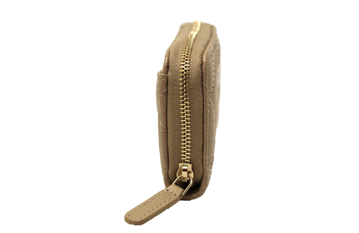 NEW Chanel Iridescent Dark Beige Quilted Caviar Leather Classic Zipped Coin Purse