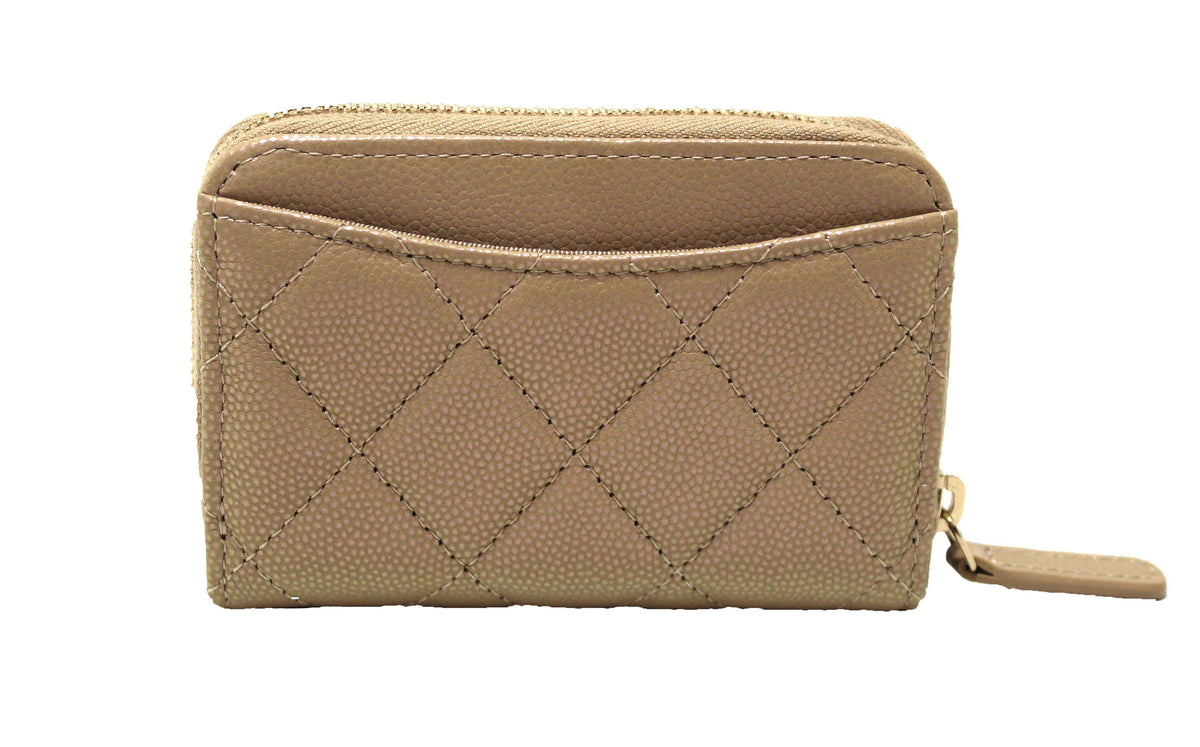 NEW Chanel Iridescent Dark Beige Quilted Caviar Leather Classic Zipped Coin Purse