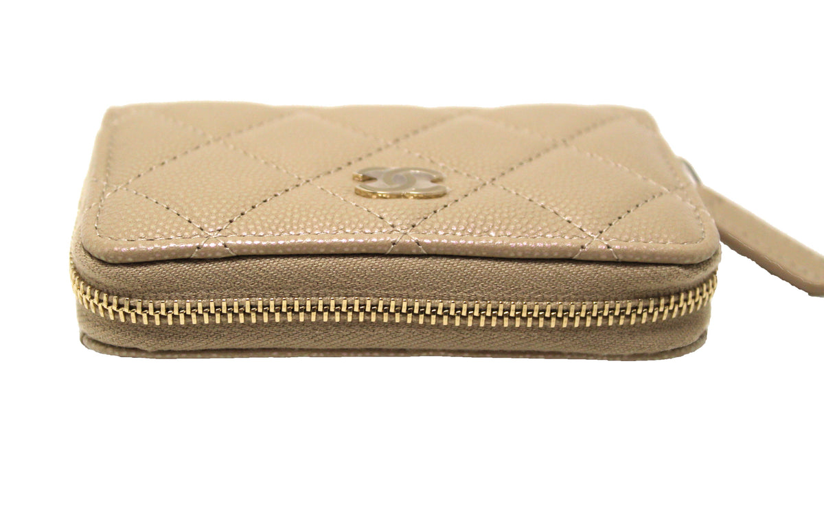 NEW Chanel Iridescent Dark Beige Quilted Caviar Leather Classic Zipped Coin Purse
