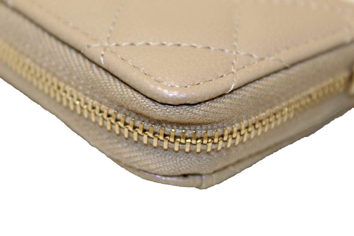NEW Chanel Iridescent Dark Beige Quilted Caviar Leather Classic Zipped Coin Purse