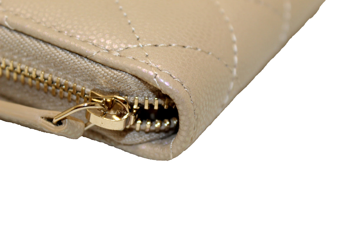 NEW Chanel Iridescent Dark Beige Quilted Caviar Leather Classic Zipped Coin Purse