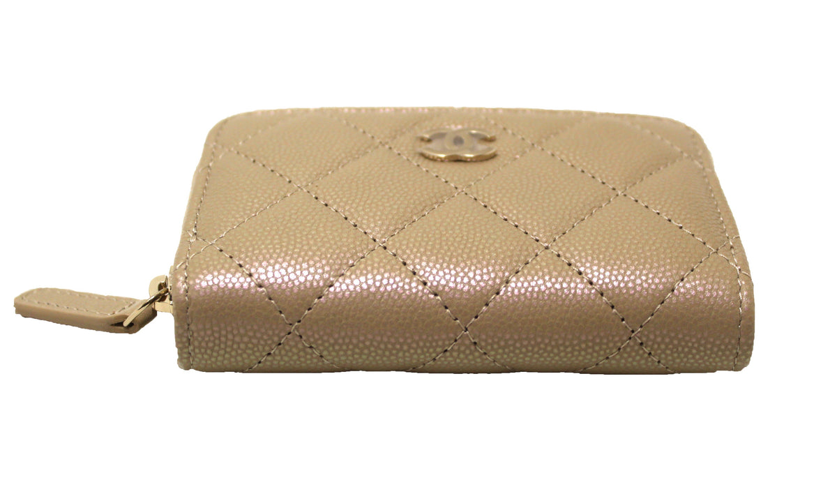 NEW Chanel Iridescent Dark Beige Quilted Caviar Leather Classic Zipped Coin Purse