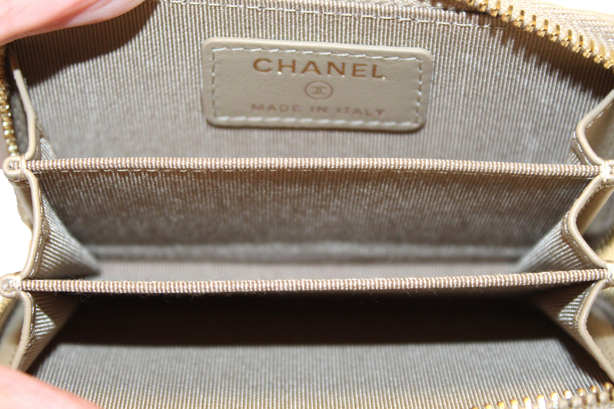 NEW Chanel Iridescent Dark Beige Quilted Caviar Leather Classic Zipped Coin Purse
