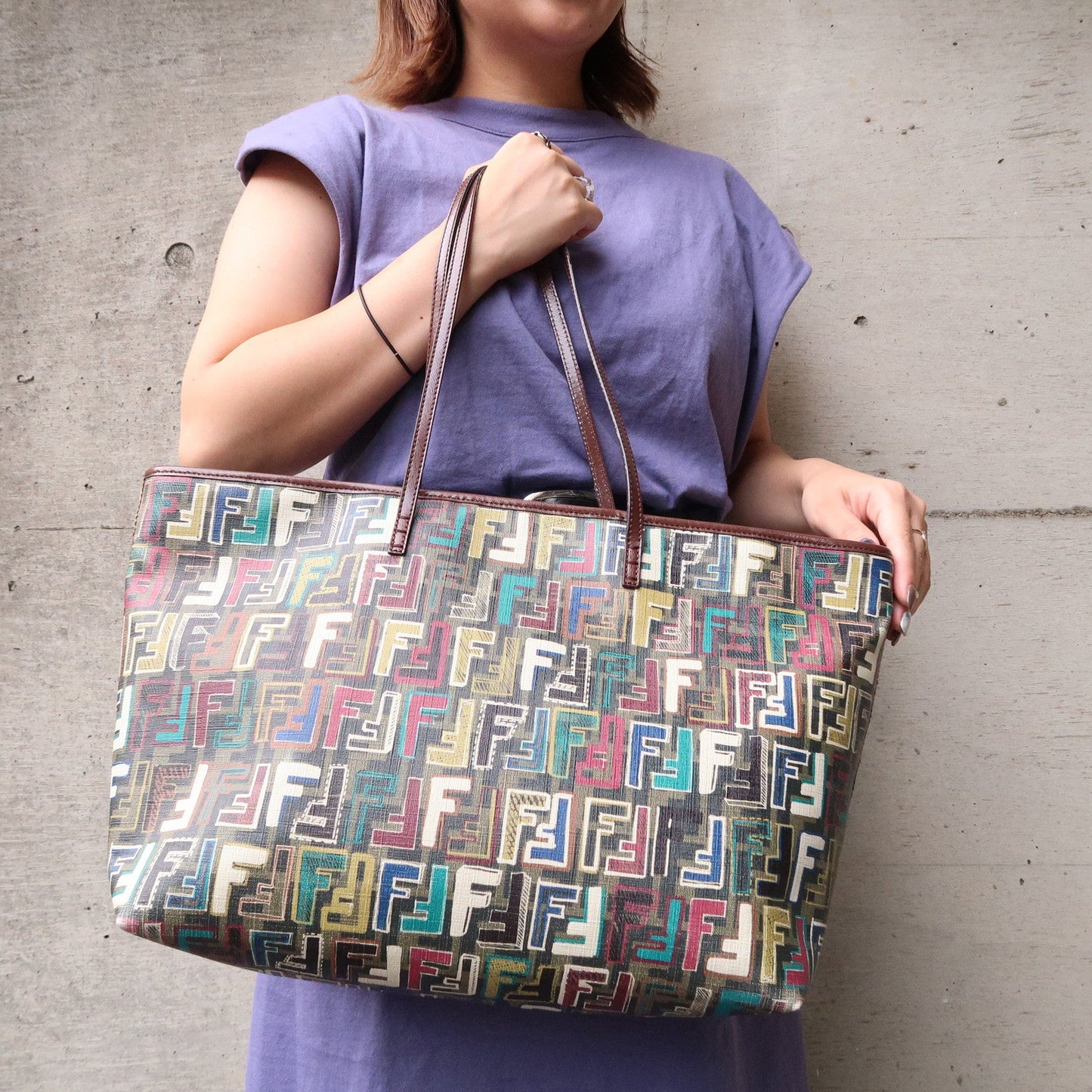 FENDI Zucca Logo Print PVC Leather Tote Bag Multi Color 8BH185