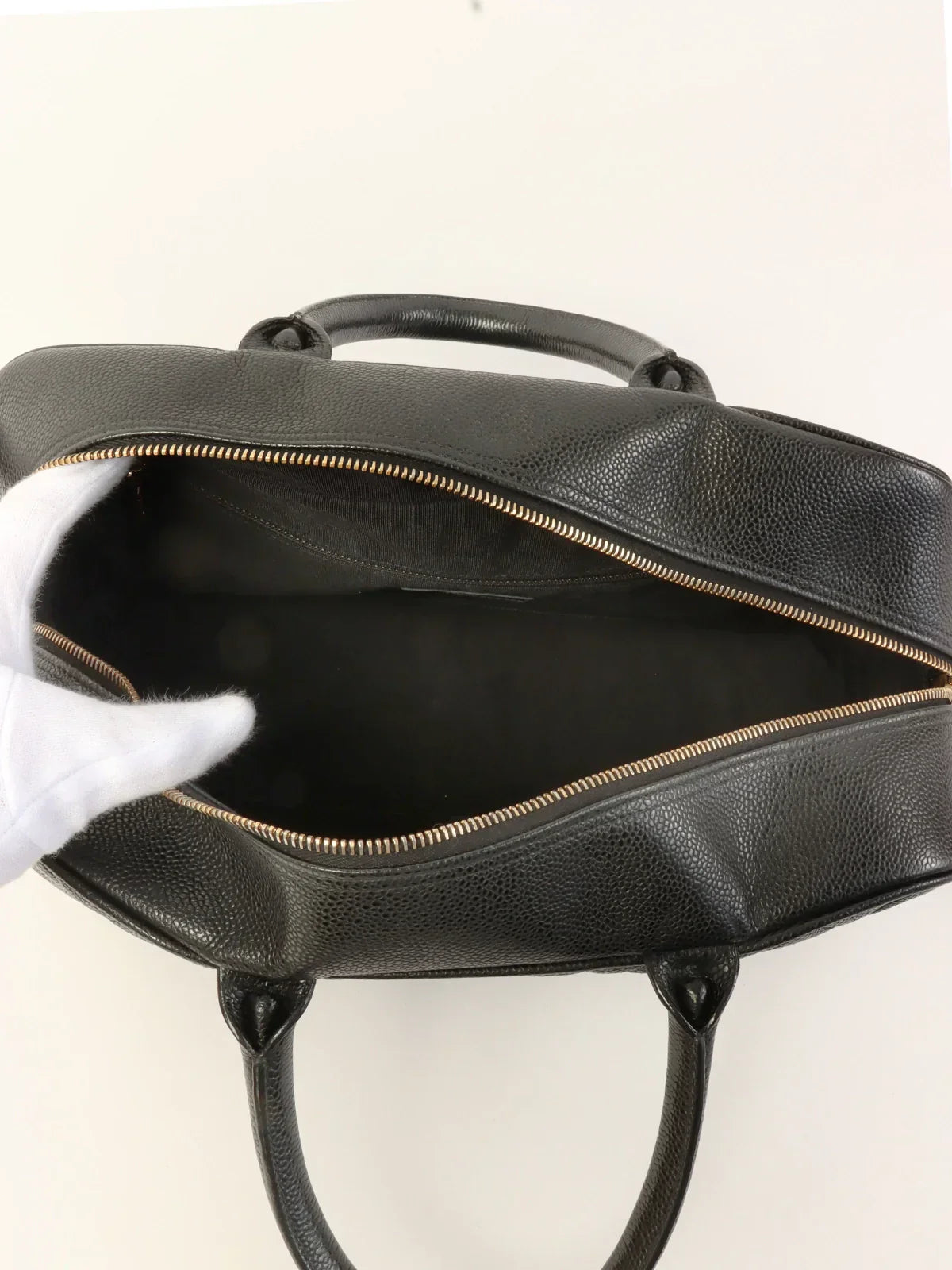 CHANEL Around 2003 Made Caviar Skin Cc Mark Stitch Boston Bag Black