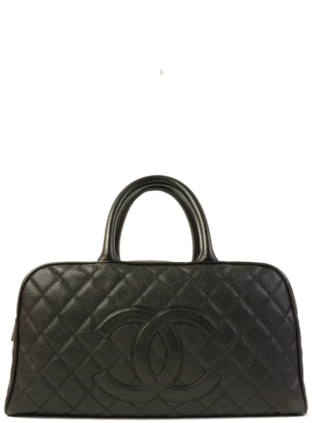 CHANEL Around 2003 Made Caviar Skin Cc Mark Stitch Boston Bag Black