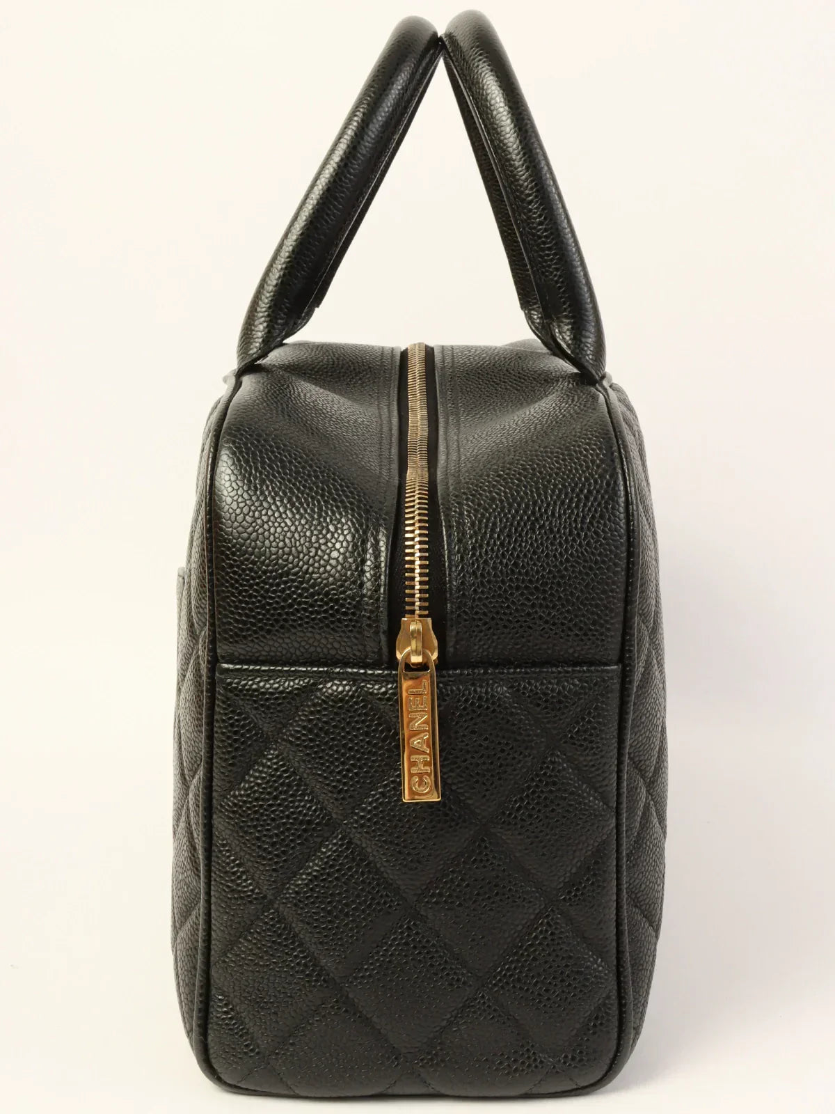 CHANEL Around 2003 Made Caviar Skin Cc Mark Stitch Boston Bag Black