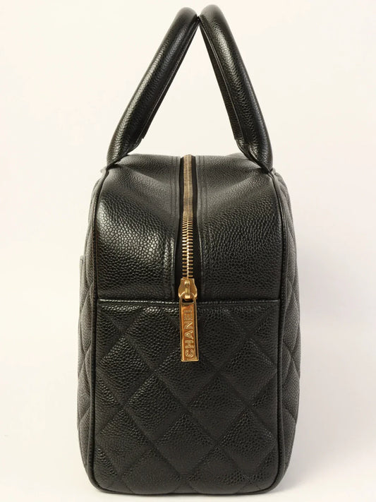 CHANEL Around 2003 Made Caviar Skin Cc Mark Stitch Boston Bag Black