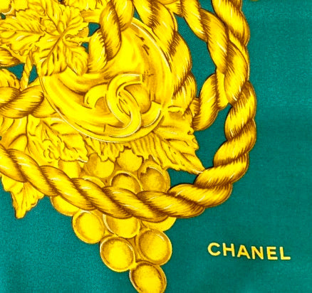 CHANEL GREEN FOLIAGE SILK SCARF