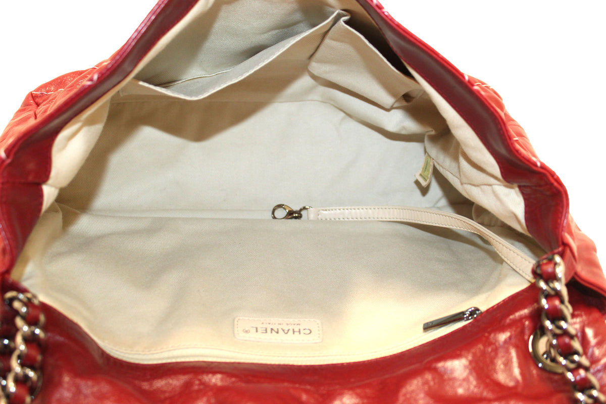 Chanel Stitch Dark Red Glazed Aged Calfskin Leather Maxi Single Flap Bag
