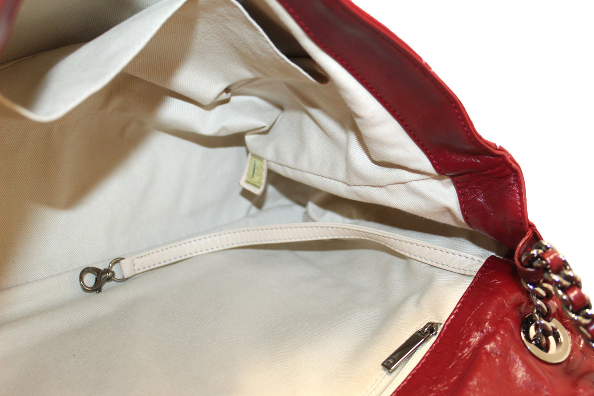 Chanel Stitch Dark Red Glazed Aged Calfskin Leather Maxi Single Flap Bag