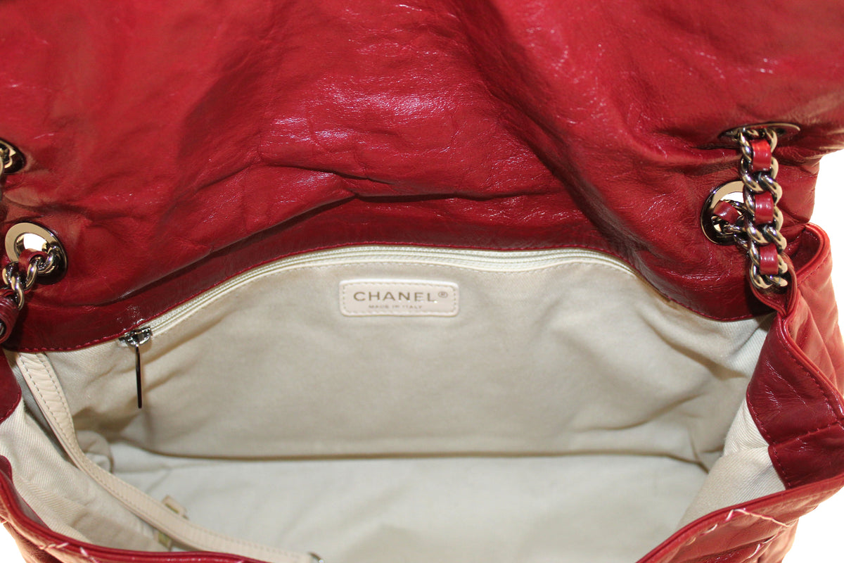 Chanel Stitch Dark Red Glazed Aged Calfskin Leather Maxi Single Flap Bag