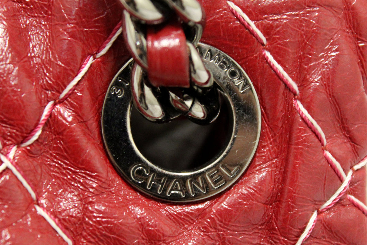 Chanel Stitch Dark Red Glazed Aged Calfskin Leather Maxi Single Flap Bag