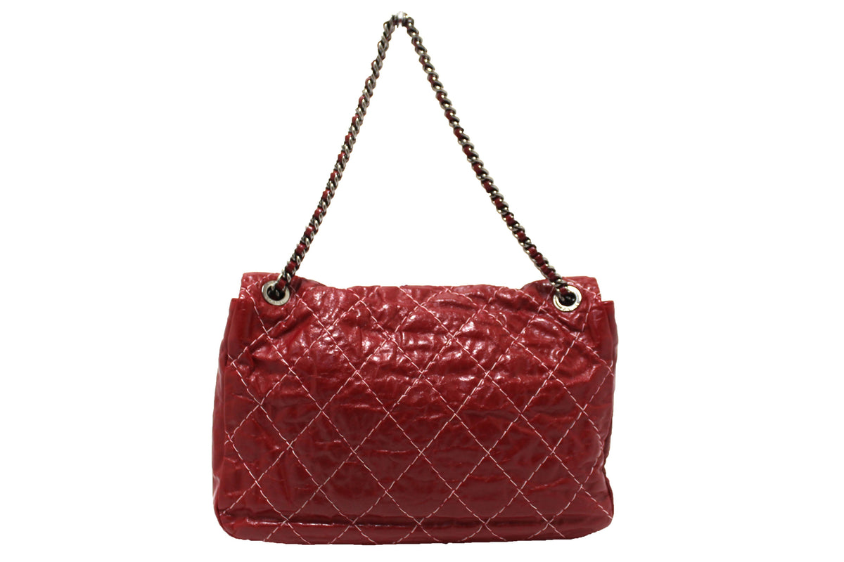 Chanel Stitch Dark Red Glazed Aged Calfskin Leather Maxi Single Flap Bag