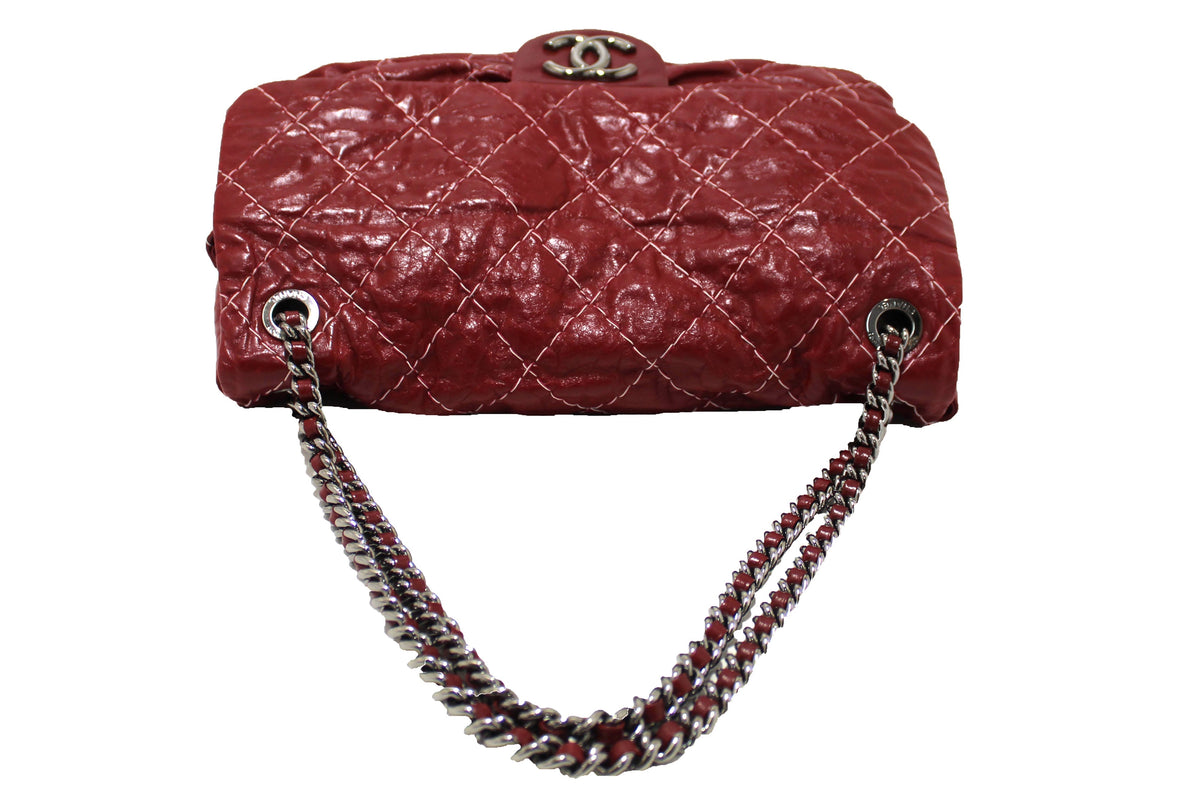 Chanel Stitch Dark Red Glazed Aged Calfskin Leather Maxi Single Flap Bag