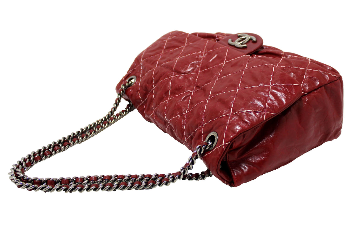Chanel Stitch Dark Red Glazed Aged Calfskin Leather Maxi Single Flap Bag