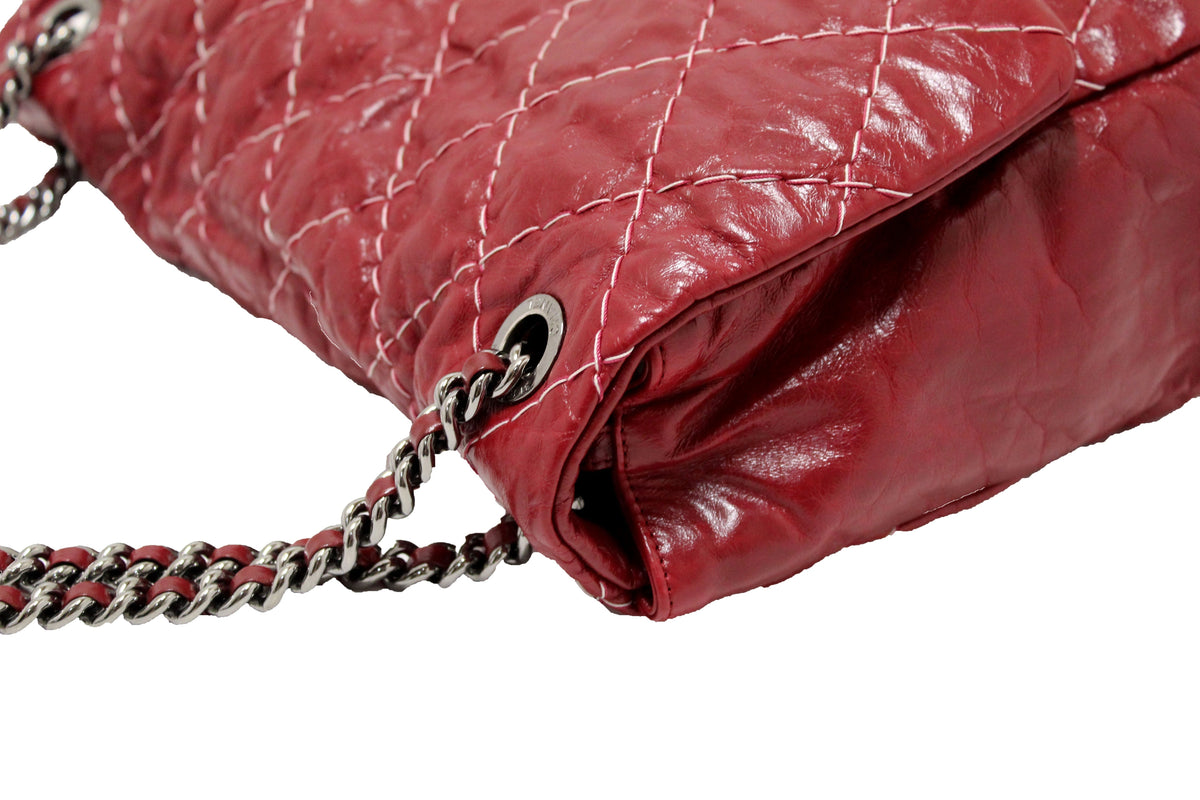 Chanel Stitch Dark Red Glazed Aged Calfskin Leather Maxi Single Flap Bag