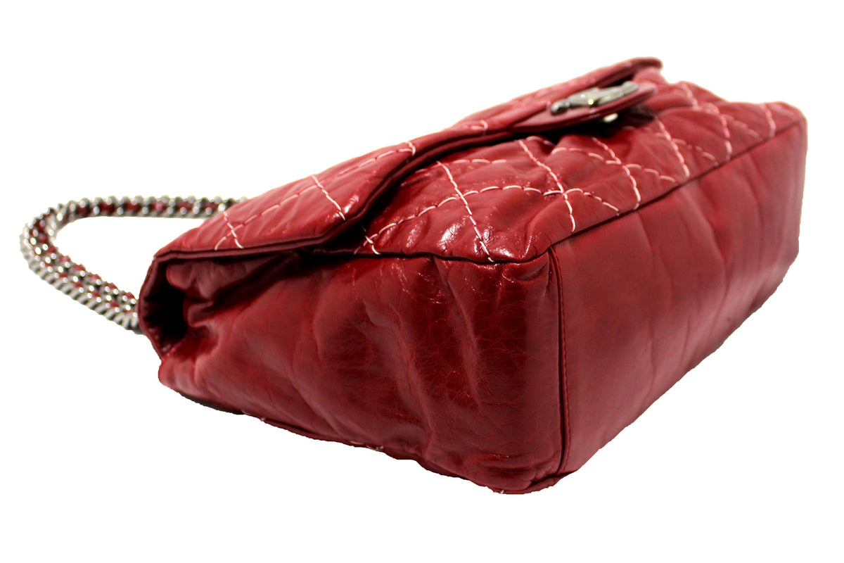 Chanel Stitch Dark Red Glazed Aged Calfskin Leather Maxi Single Flap Bag
