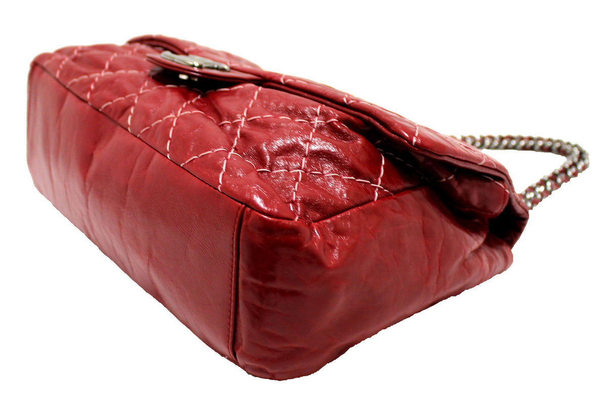 Chanel Stitch Dark Red Glazed Aged Calfskin Leather Maxi Single Flap Bag