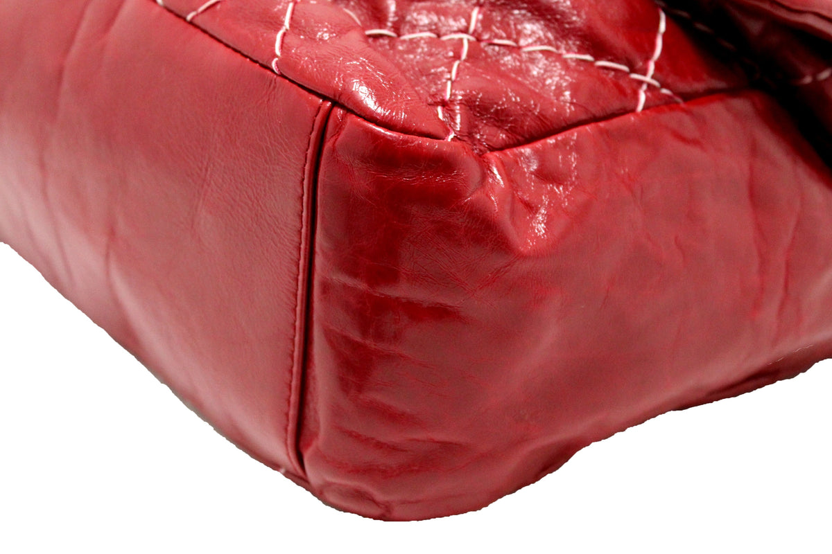 Chanel Stitch Dark Red Glazed Aged Calfskin Leather Maxi Single Flap Bag