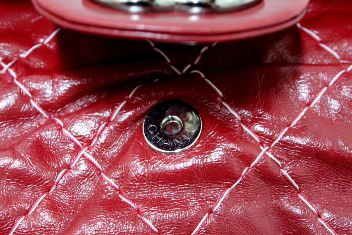 Chanel Stitch Dark Red Glazed Aged Calfskin Leather Maxi Single Flap Bag